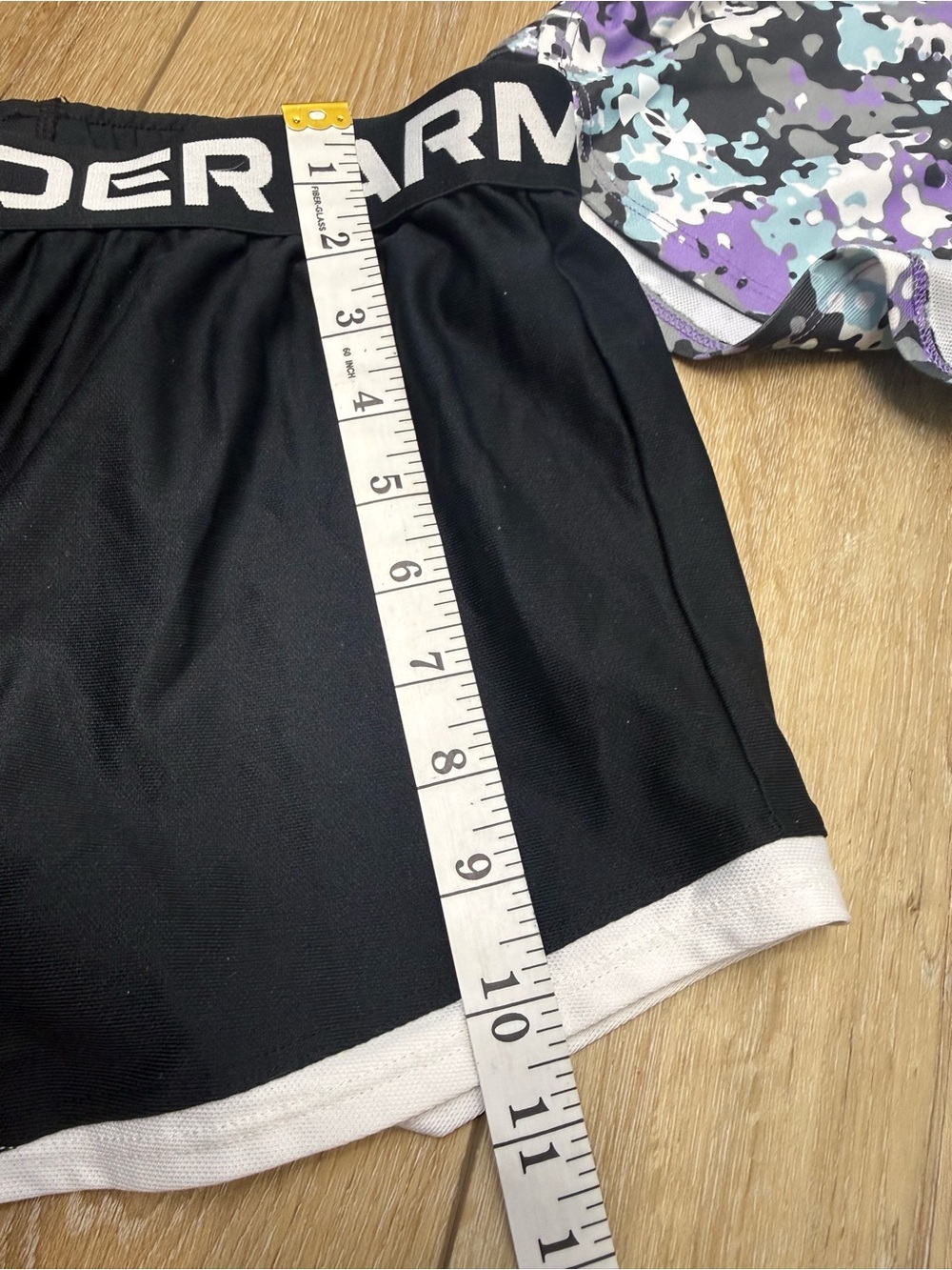 Under Armour Purple, Teal & Black Camo + Black Athletic Shorts 2 Pair Girls L - Picture 6 of 10